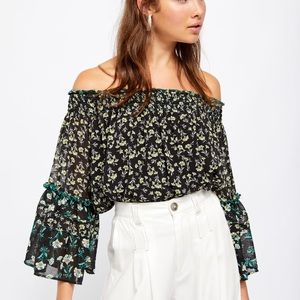 Free People Rose Valley Printed Blouse, Black